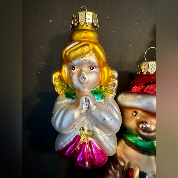 Vintage Ornaments Set of 3, Made in China. 2 Angels, 1 bear Hand blown NO BOX - Picture 5 of 10